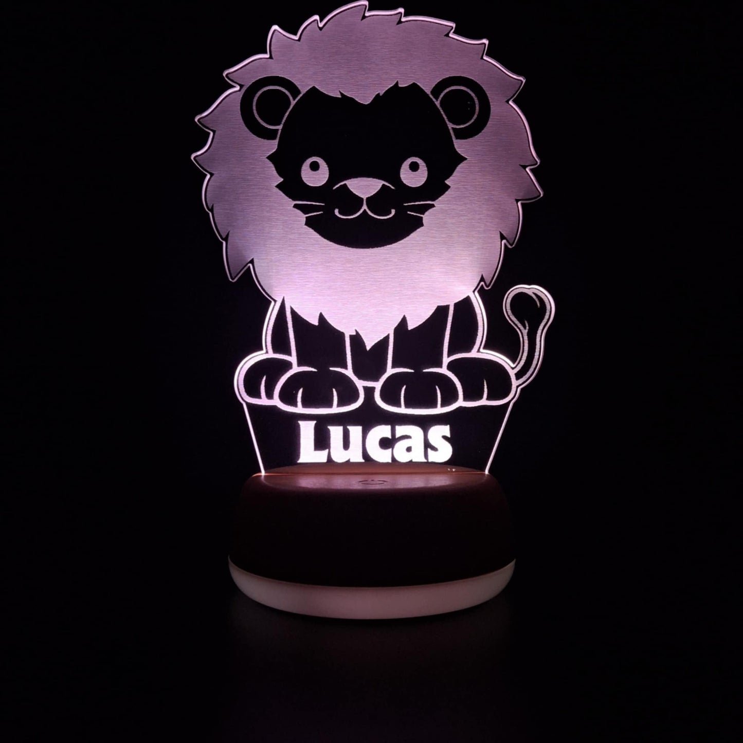 Personalised lion LED night light with custom name engraving â€“ perfect for jungle-themed nursery decor
